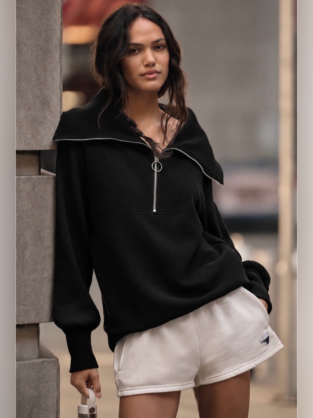 Varley ribbed cotton blend half zip sweatshirt